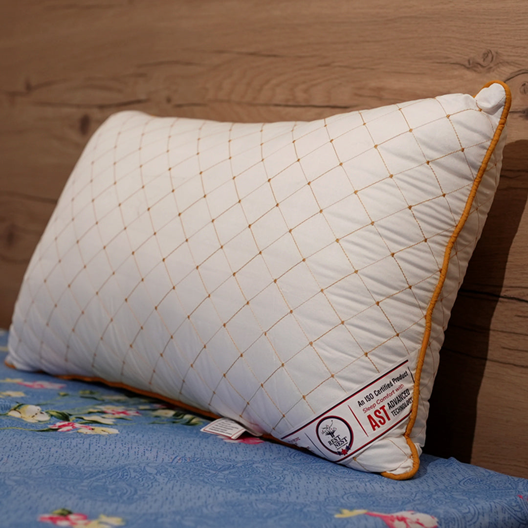 Rest Nest White & Gold Glace Cotton Sleeping Pillows – Pack of 2 (Lightweight, 750g Each)
