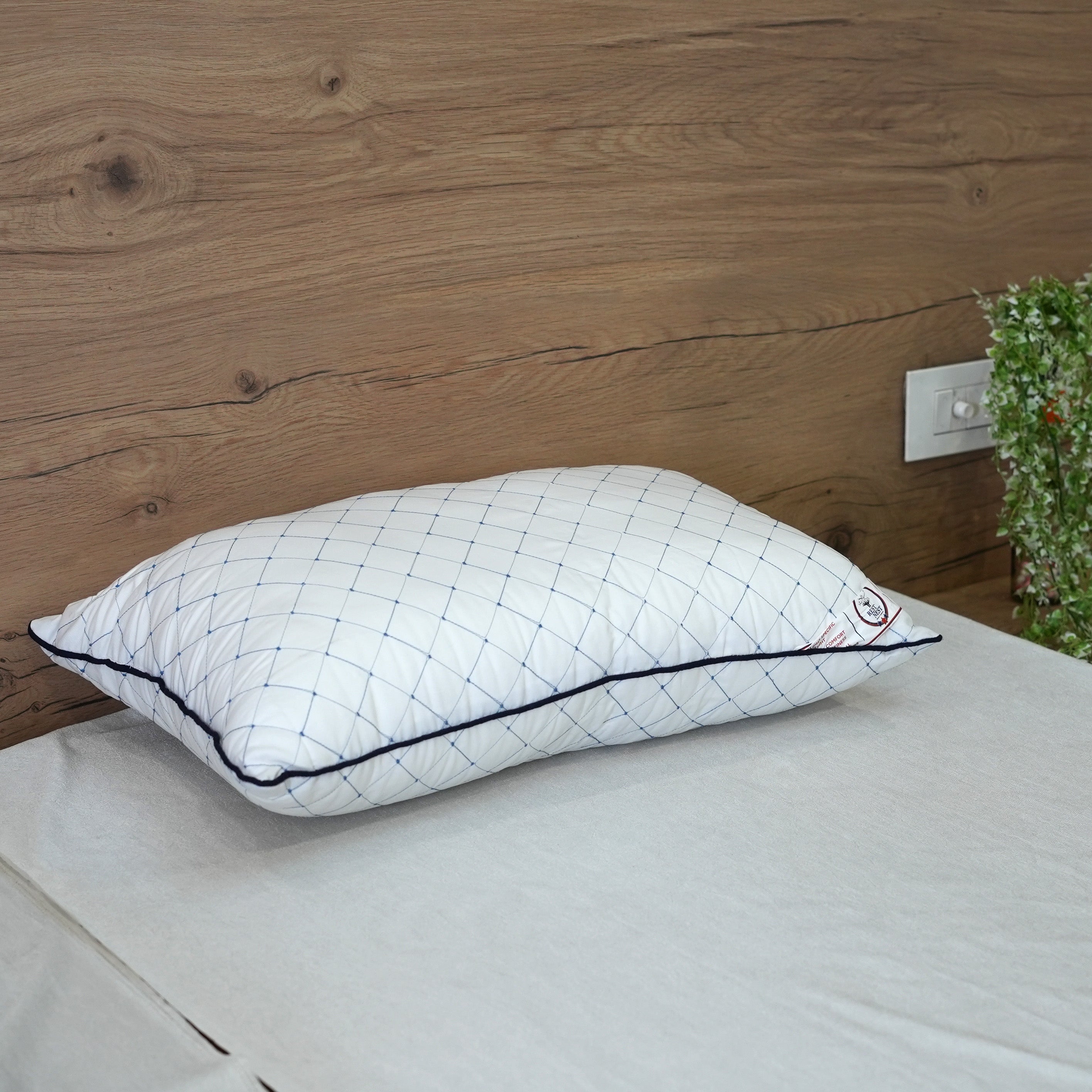 Rest Nest Blue & White Polycotton Pillow – Pack of 2 (16x26 Inch, Light Weight, Soft & Supportive, Filled with Reliance Recron Fiber)