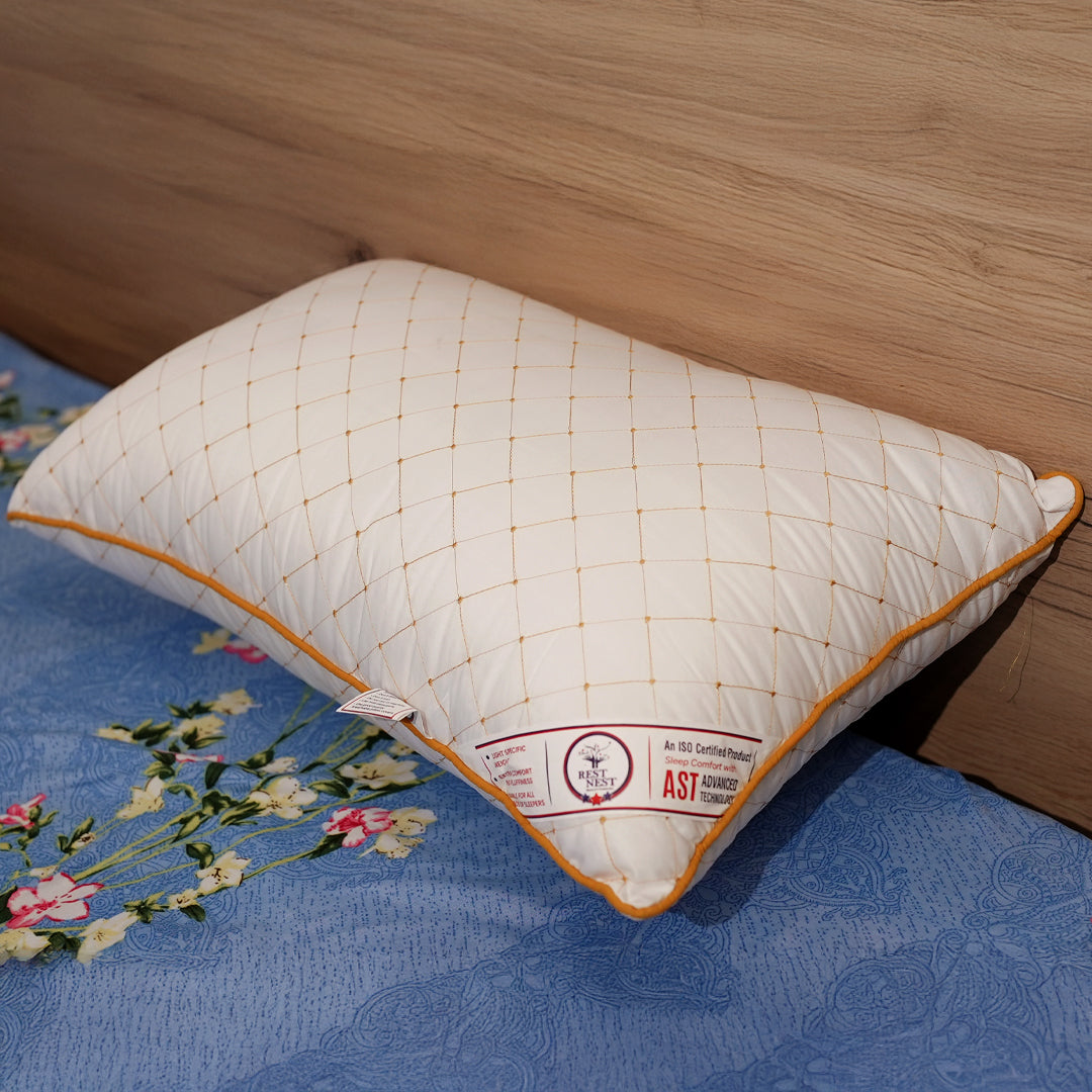 Rest Nest White & Gold Glace Cotton Sleeping Pillows – Pack of 2 (Lightweight, 750g Each)