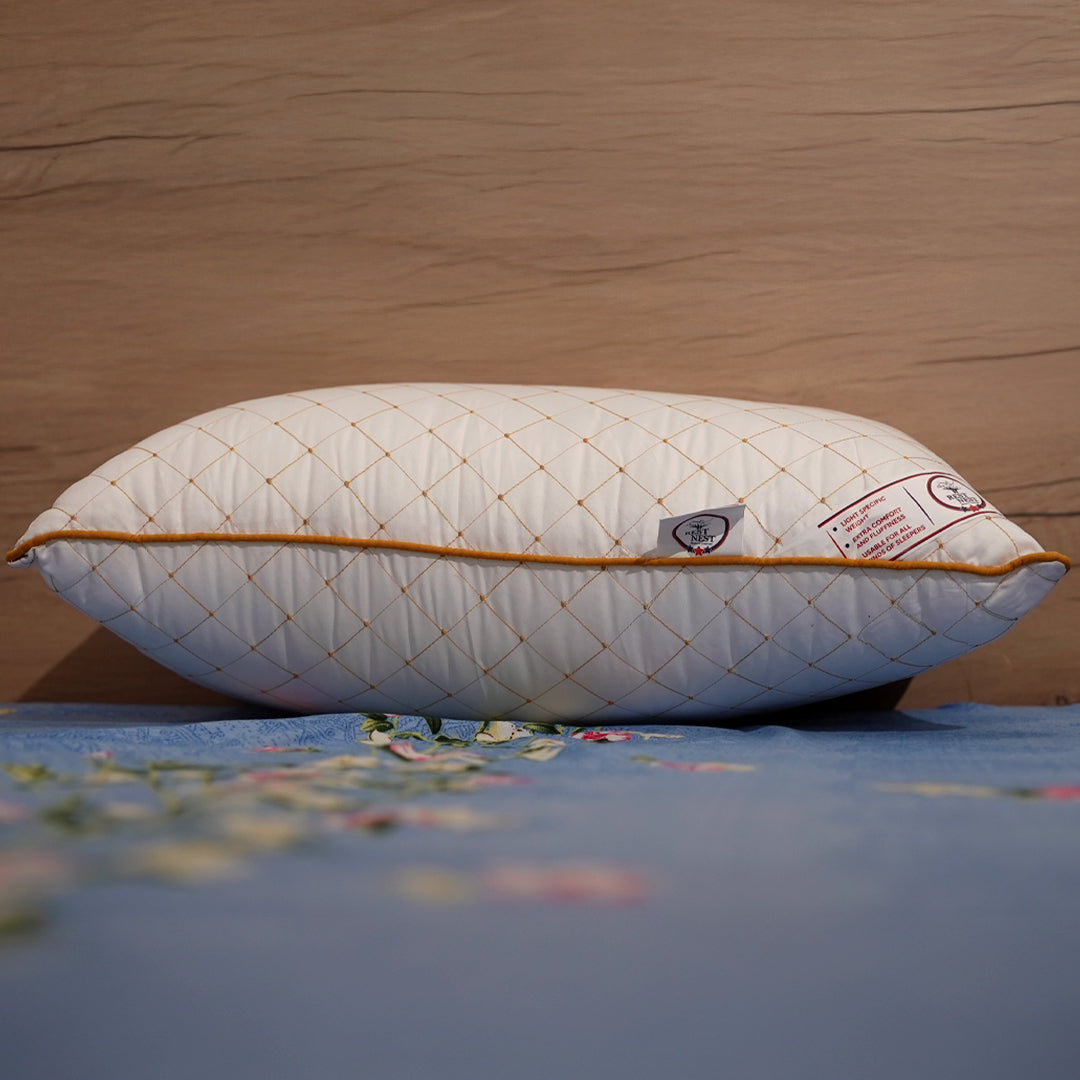 Rest Nest White & Gold Glace Cotton Sleeping Pillows – Pack of 2 (Lightweight, 750g Each)